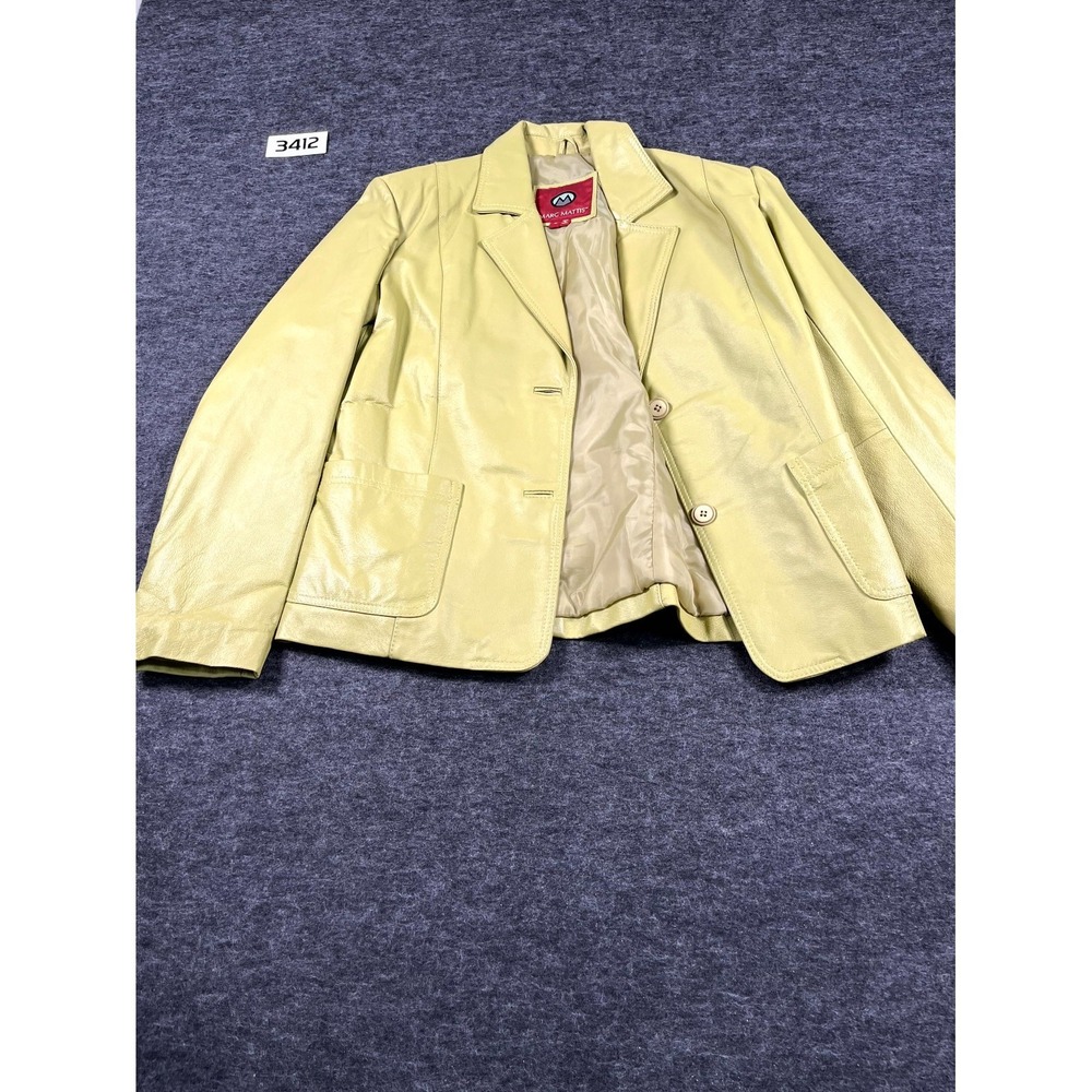 Marc Mattis Leather Blazer Jacket Womens Medium Yellow Lined Single Breasted
